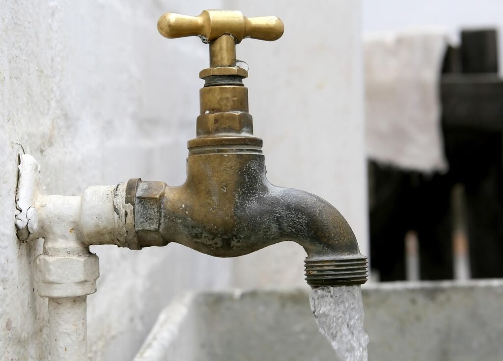 connection, connector, drop, faucet, fresh, h20, hose, household, metal, old, plumbing, pour, seep, nature, spigot, spout, spray, stopcock, tap, valve, water, wet, brass, pipe, tubing, basin, thread, wall
