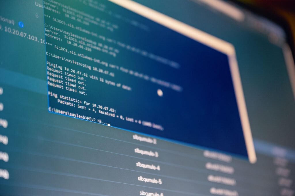 Computer screen showing a command line window with rows of white text on a dark background