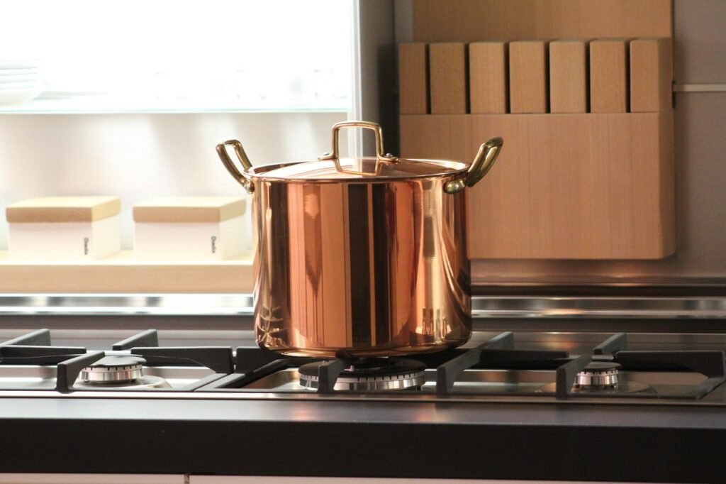 Copper pot with lemon and salt