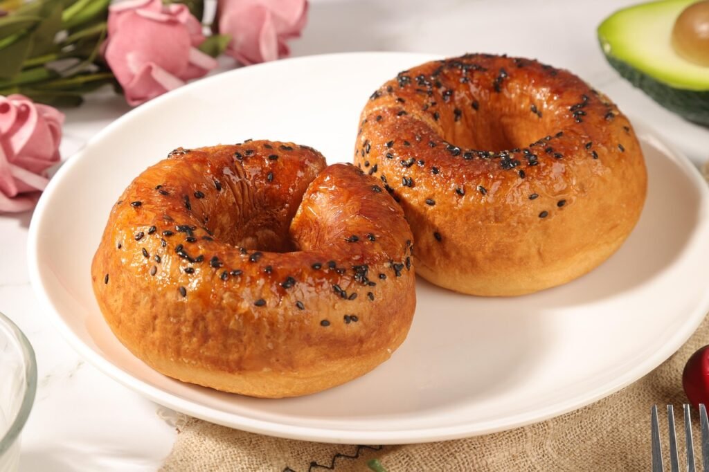Sliced bagel in a toaster