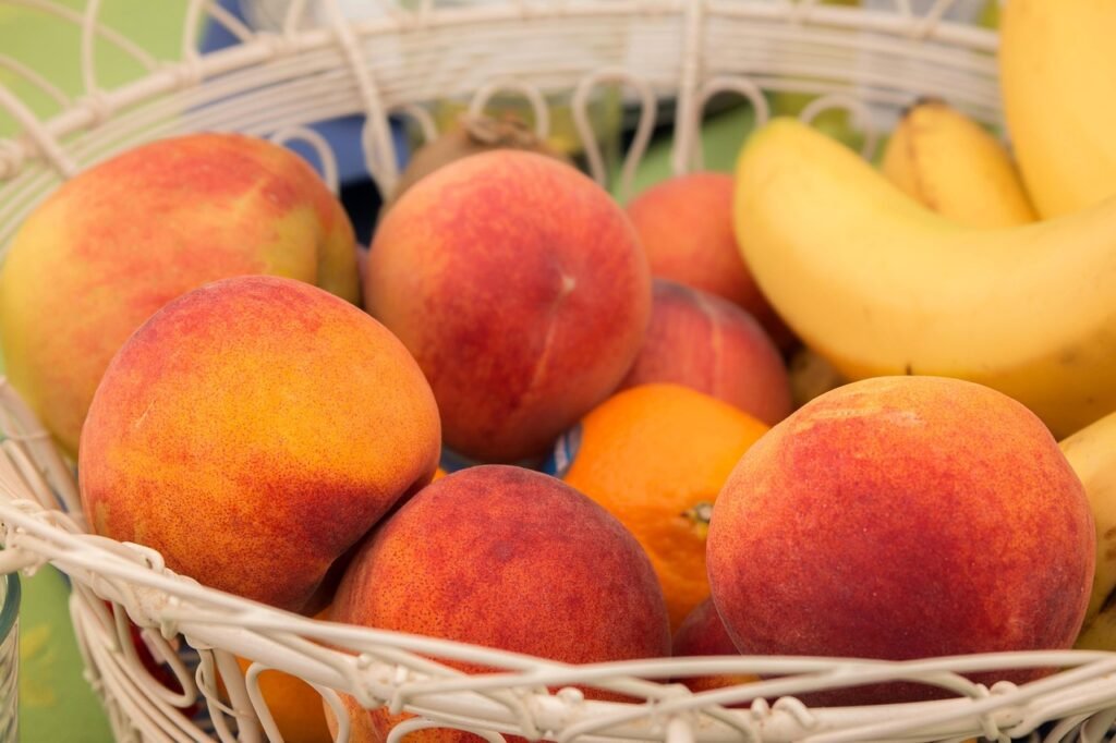 peaches, fruit, fruit basket, ripe, food, meal, cute, peaches, peaches, peaches, peaches, peaches, fruit, fruit, fruit, fruit basket, fruit basket