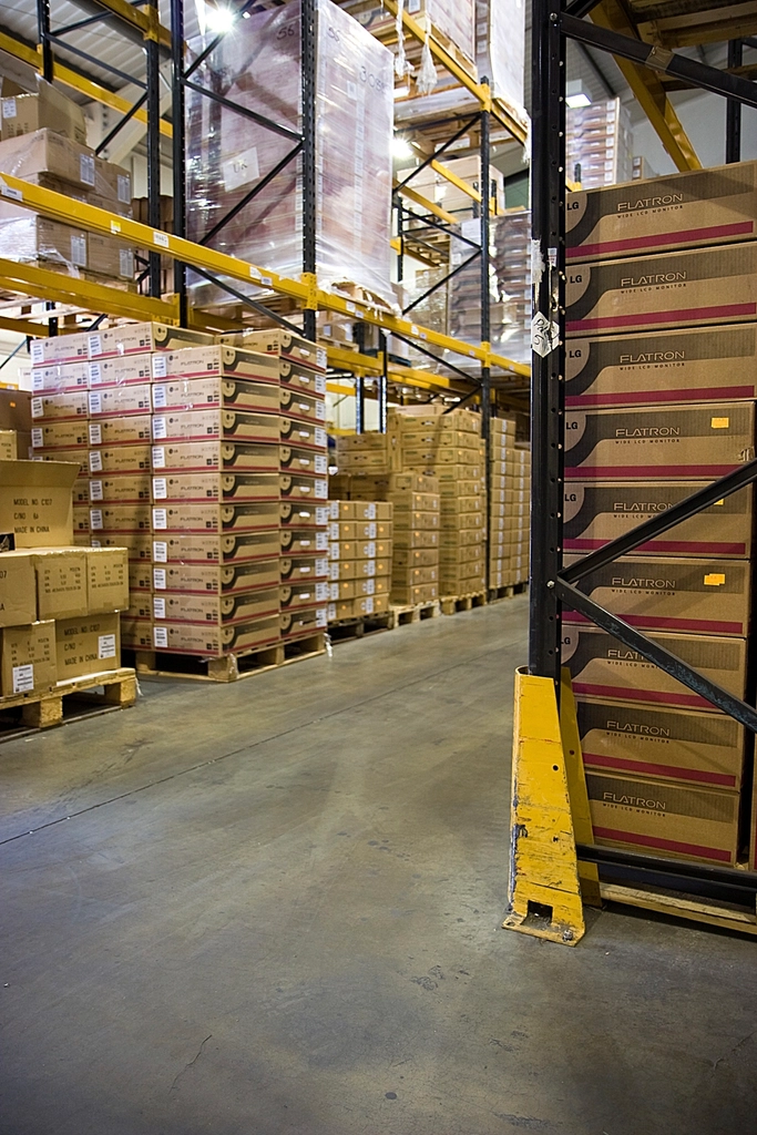 Warehouse pallet racks with boxes