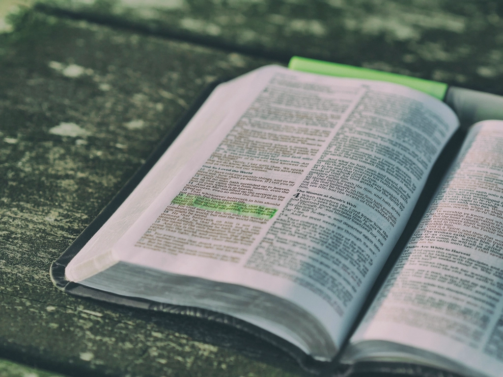 Highlighted bible page close up